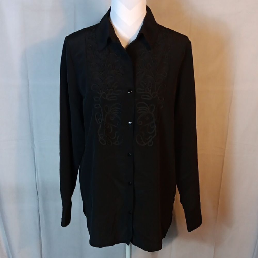 Karen Scott Black Button-Up Blouse